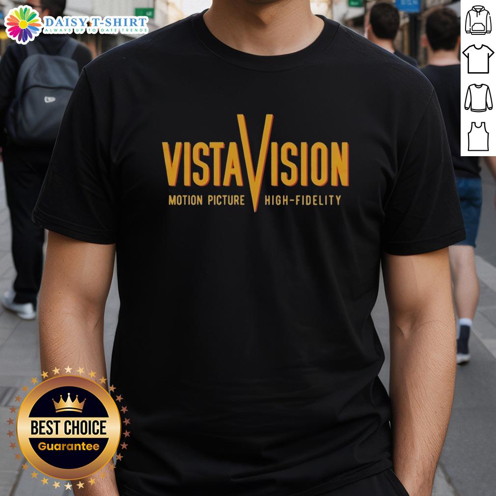 Awesome Vistavision Motion Picture High Fidelity T Shirt Alt Text: Awesome Vistavision Motion Picture High Fidelity T-Shirt featuring vibrant graphics and a classic design in black.