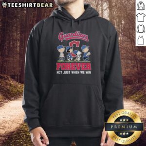 Pretty Peanuts characters on a Cleveland Guardians MLB hoodie, celebrating fandom with 'Forever, Not Just When We Win' slogan.