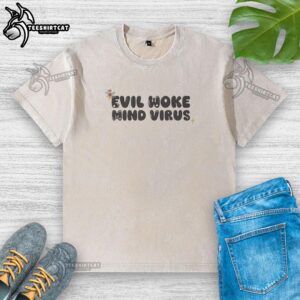 Premium Vivian Wilson Evil Woke Mind Virus Washed T-Shirt featuring a unique design and high-quality fabric.