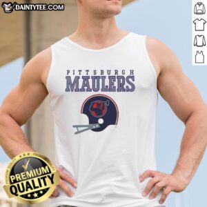 Nice Pittsburgh Maulers USFL helmet and wordmark tank top showcasing team pride and spirit in vibrant colors.