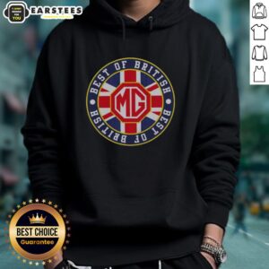 Hot MG Car Badge Logo on Best of British Hoodie, showcasing classic British automotive style and design.