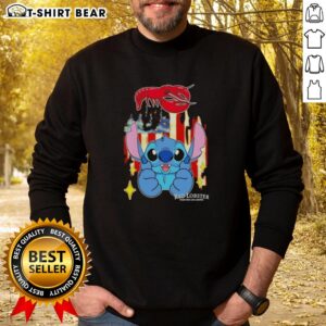 Alt Text: Red lobster USA flag sweatshirt with a pretty stitch-like design, perfect for casual wear and patriotic occasions.