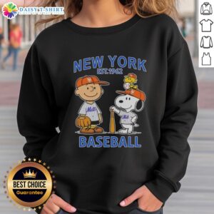 Pretty Charlie Brown and Snoopy X New York Mets Basketball Est 1962 sweatshirt featuring vibrant graphics and cozy design.