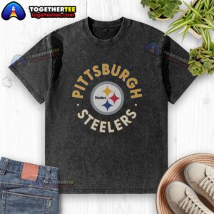 Alt Text: Awesome Pittsburgh Steelers Circle Washed T-Shirt featuring a vintage design, perfect for fans and casual wear.