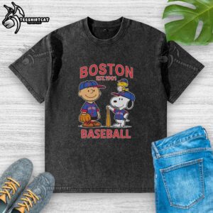 Alt Text: Awesome Charlie Brown and Snoopy X Boston Red Sox basketball t-shirt, established 1901, vintage washed style.