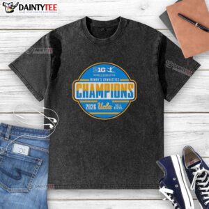 Premium UCLA Bruins Women's Gymnastics Champions 2026 logo washed t-shirt in blue, perfect for fans and athletes.