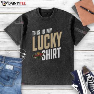 Awesome Minnesota Wild t-shirt featuring a lucky washed design, perfect for fans and casual wear enthusiasts.