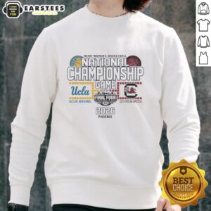 UCLA Bruins vs South Carolina Gamecocks NCAA Women's Basketball 2026 Championship sweatshirt featuring team logos.