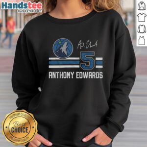 Alt Text: Awesome Timberwolves Anthony Edwards signature jersey sweatshirt for fans, featuring vibrant team colors and logo.