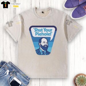 Alt Text: Official Shut Your Piehole Washed T-Shirt in soft cotton, featuring a humorous design perfect for casual wear.
