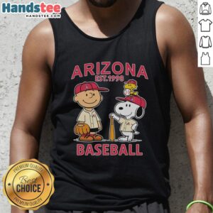 Cute Charlie Brown Snoopy And Woodstock With Arizona Diamondbacks Baseball Jersey Est 1998 T-Shirt - Image 4