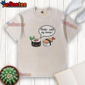 Alt Text: Stylish washed t-shirt featuring 'Pretty Rollin With My Homie' design, perfect for casual wear and street fashion.