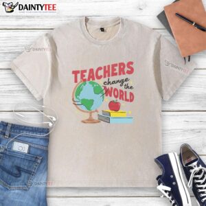 Alt Text: Hot Teachers Change The World White Red Ringer Washed T-Shirt, stylish apparel for passionate educators.