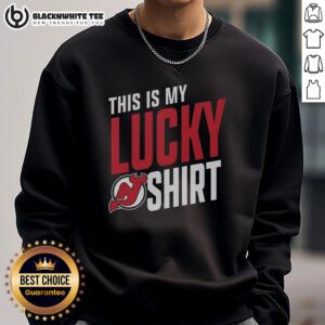 Lucky New Jersey Devils sweatshirt showcasing team spirit and style, perfect for fans supporting their favorite NHL team.