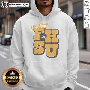 Alt Text: Gold hoodie featuring 'Nice Fort Hays Est 1902' design, perfect for stylish casual wear and showcasing local pride.