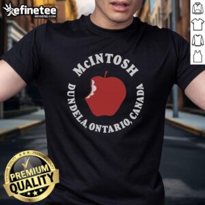 Premium McIntosh Apple Dundela Ontario Canada T-Shirt featuring a vibrant apple design and stylish typography.