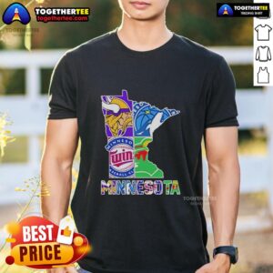 Good Minnesota Sports Teams Graphic Transfer State T-Shirt featuring iconic Minnesota team logos and vibrant colors.