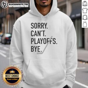 Top Sorry Can't Playoffs Bye Hockey Hoodie in navy blue, perfect for hockey fans showing team spirit during playoffs.