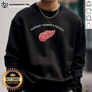 Alt Text: Good Detroit Red Wings logo on a women's hockey sweatshirt, showcasing support for female hockey players.