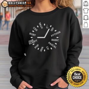 Cozy Top Programmer Clock Sweatshirt in black featuring a unique clock design, perfect for coding enthusiasts.