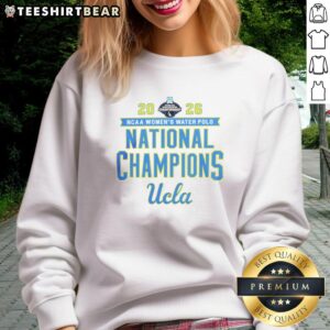 UCLA Bruins victory sweatshirt celebrating the 2026 NCAA Women's Water Polo National Champs in vibrant team colors.