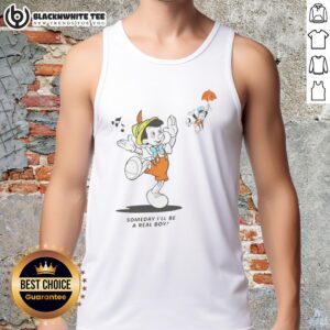 Disney Mickey Mouse tank top featuring 'Someday I'll Be A Real Boy' design, perfect for casual wear and Disney fans.