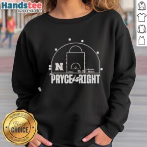 Alt Text: Premium The Pryce Is Right Nebraska Cornhuskers sweatshirt featuring 23 points and 7 threes design. Perfect for fans!