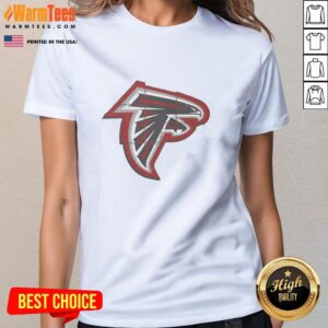 Top Atlanta Falcons Rivet Logo Ladies Tee showcasing the team's iconic logo on a stylish women's shirt.