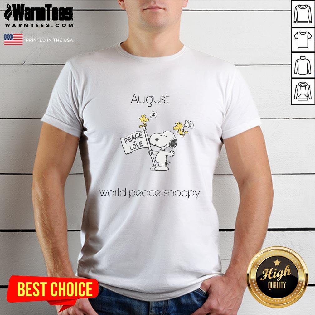 cute-august-world-peace-snoopy-woodstock-t-shirt-1 Cute August World Peace Snoopy Woodstock T-Shirt featuring Snoopy and Woodstock embracing peace symbols.