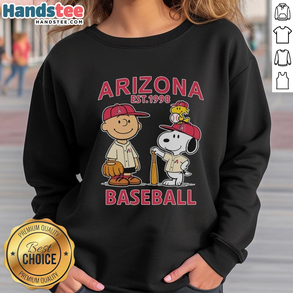 cute-charlie-brown-snoopy-and-woodstock-with-arizona-diamondbacks-baseball-jersey-est-1998-sweatshirt Cute Charlie Brown, Snoopy, and Woodstock in Arizona Diamondbacks baseball jersey sweatshirt, est. 1998.