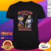 Cute Charlie Brown, Snoopy, and Woodstock in Boston Red Sox jersey T-shirt, celebrating baseball since 1901.