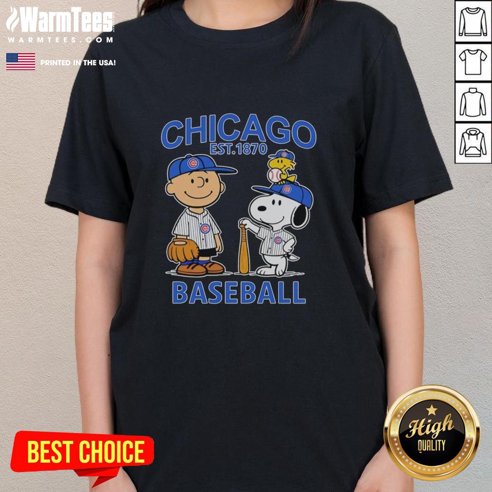 cute-charlie-brown-snoopy-and-woodstock-with-chicago-cubs-baseball-jersey-est-1870-ladies-tee Cute Charlie Brown, Snoopy, and Woodstock in Chicago Cubs baseball jersey, Est. 1870, on a ladies tee.