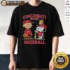 Alt Text: Cute Charlie Brown, Snoopy, and Woodstock in Cincinnati Reds baseball jersey t-shirt, established 1881 design.