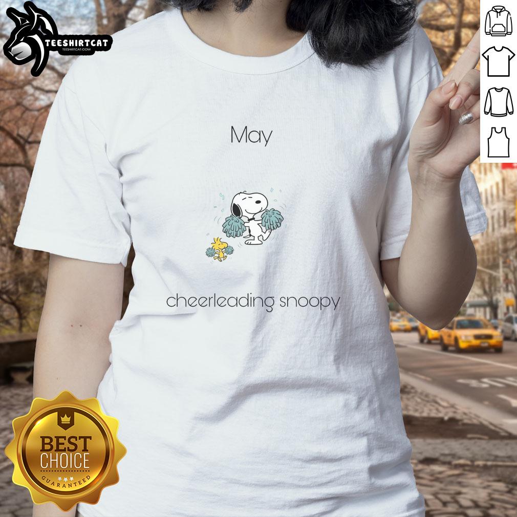 cute-may-cheerleading-snoopy-ladies-tee Cute May Cheerleading Snoopy Ladies Tee featuring a playful Snoopy design, perfect for fans of Peanuts and casual wear.