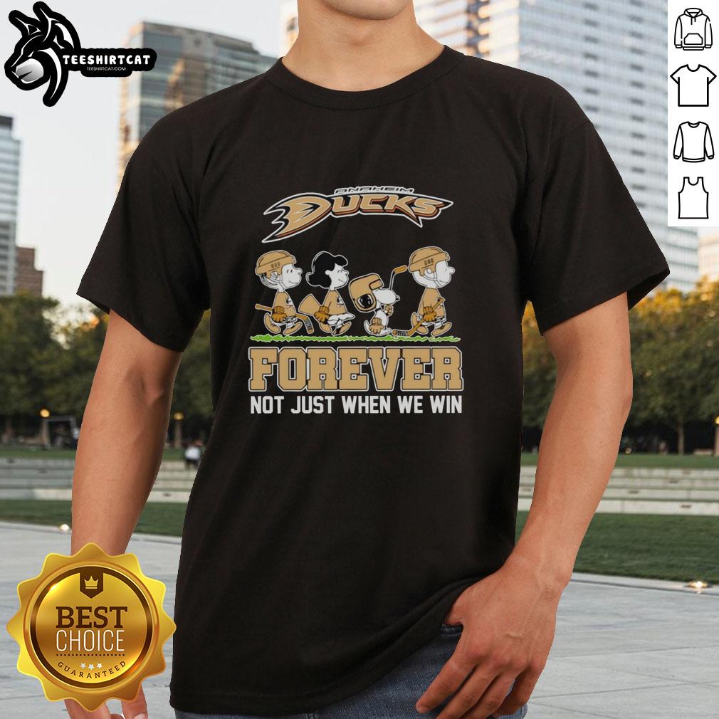 cute-peanuts-characters-x-anaheim-ducks-nhl-forever-not-just-when-we-win-t-shirt Alt Text: Cute Peanuts characters on an Anaheim Ducks NHL T-shirt with Forever Not Just When We Win slogan.