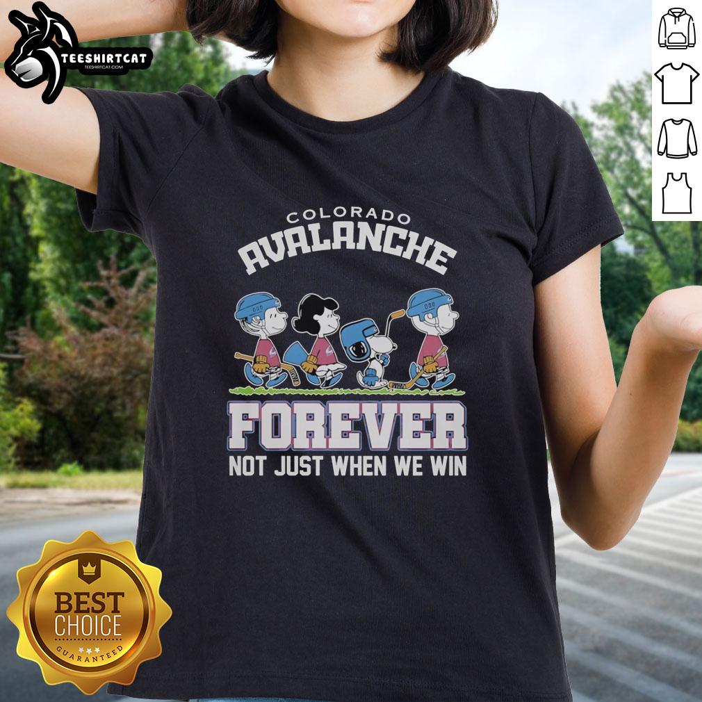 cute-peanuts-characters-x-colorado-avalanche-nhl-forever-not-just-when-we-win-ladies-tee Alt Text: Cute Peanuts characters cheer for the Colorado Avalanche NHL on a stylish ladies tee, celebrating fandom beyond victories.