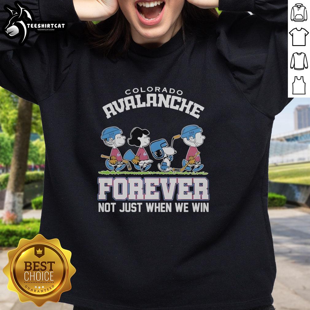 cute-peanuts-characters-x-colorado-avalanche-nhl-forever-not-just-when-we-win-sweatshirt Alt Text: Cute Peanuts characters with Colorado Avalanche logo on a sweatshirt, celebrating NHL fandom year-round.