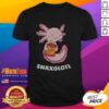 Adorable Snaxolotl chips T-shirt featuring a whimsical axolotl design, perfect for snack lovers and cute apparel fans.