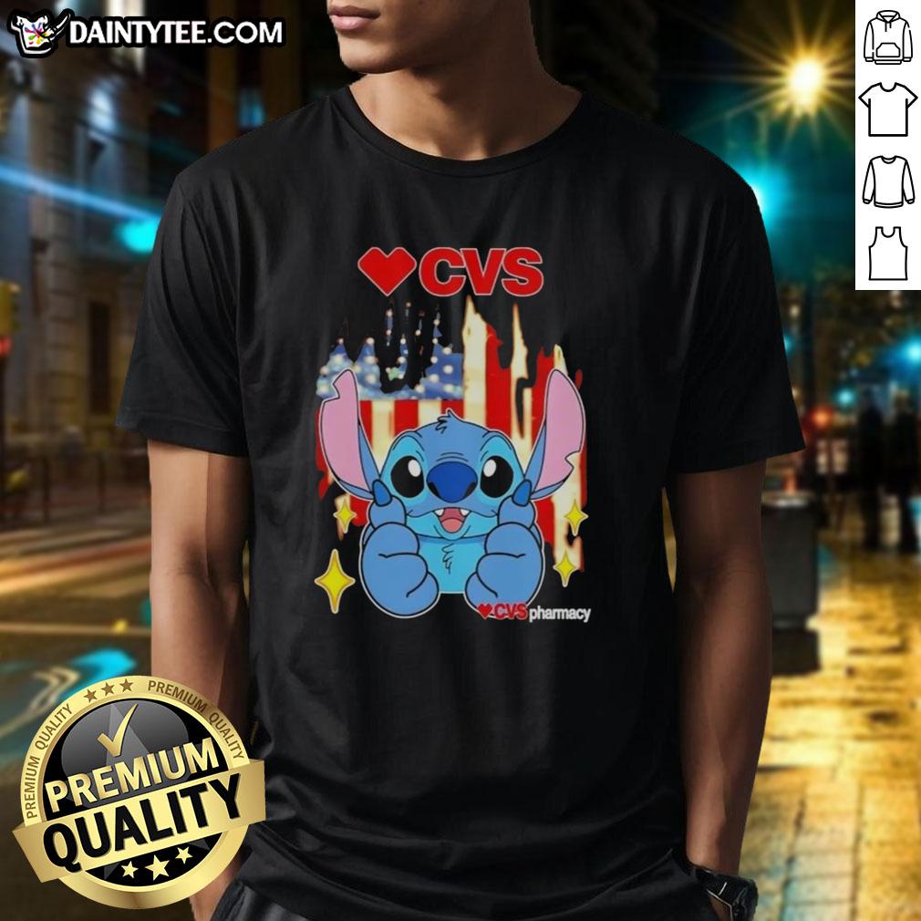cute-stitch-like-cvs-pharmacy-usa-flag-t-shirt Alt Text: Cute Stitch-like CVS Pharmacy USA flag t-shirt featuring vibrant colors and a playful design, perfect for casual wear.