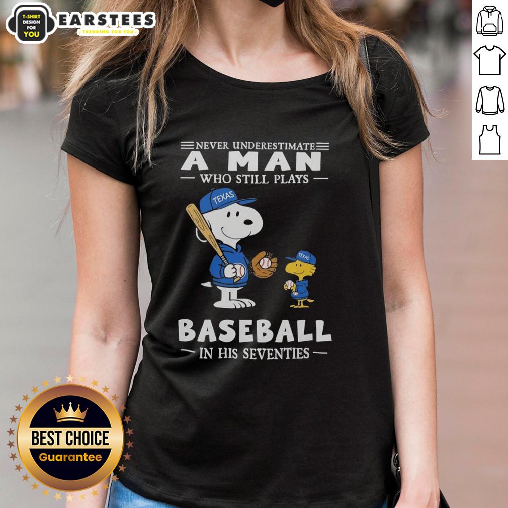 cute-the-peanuts-x-texas-rangers-never-underestimate-a-man-who-still-plays-baseball-in-his-seventies-ladies-tee Cute Peanuts X Texas Rangers tee for ladies featuring Never Underestimate A Man Who Still Plays Baseball In His Seventies design.