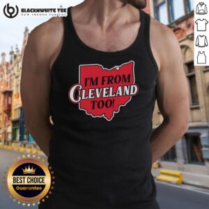 Retro map tank top featuring 'Nice, I'm From Cleveland Too' design, perfect for Cleveland fans and vintage style lovers.