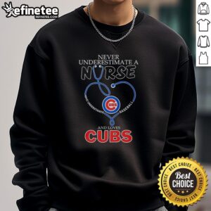 Alt Text: Cozy Chicago Cubs sweatshirt with Never Underestimate a Nurse Who Understands Baseball design, perfect for fans.