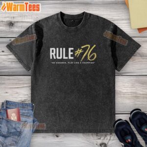Good Rule 76 No Excuses Play Like Champions washed t-shirt in casual style, perfect for sports enthusiasts.