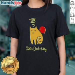 Official Cat Balloon Static Electricity Ladies Tee featuring a playful cat design and vibrant colors, perfect for cat lovers.