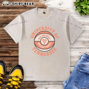 Vintage Tennessee washed t-shirt featuring a large orange basketball graphic for sports fans and casual wear.
