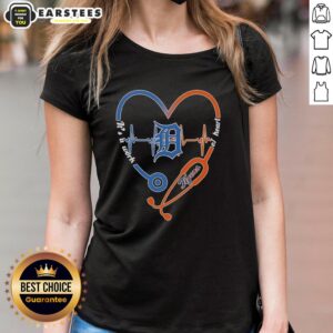 Awesome Detroit Tigers heart and soul tee with stethoscope and heartbeat design for ladies - a perfect fan shirt.