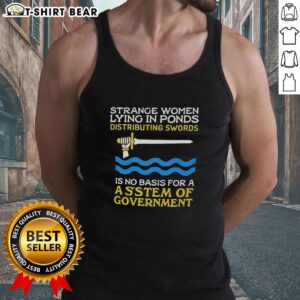 Nice strange women lying in ponds, playfully distributing swords while wearing tank tops, showcasing a whimsical scene.