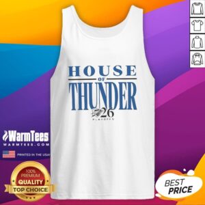 Alt Text: OKC Thunder playoffs 2026 tank top featuring 'Hot House of Thunder' design, perfect for fans celebrating the team.