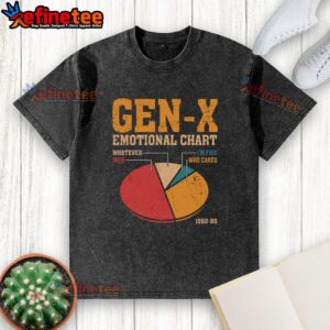 Official Gen X Emotional Chart Washed T-Shirt featuring a colorful graphic illustrating Gen X emotions.
