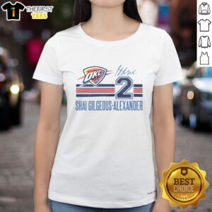 Top Thunder Shai Gilgeous-Alexander signature jersey ladies tee featuring vibrant team colors and stylish design.